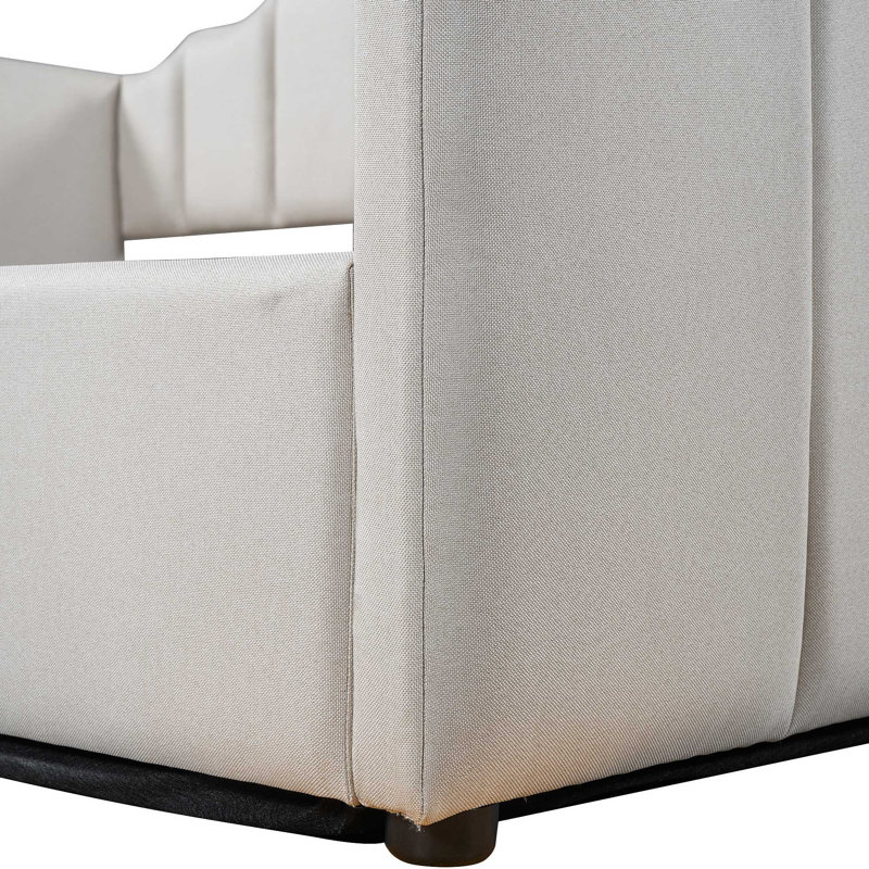 Lit de jour rembourré avec rangement inférieur, Beige