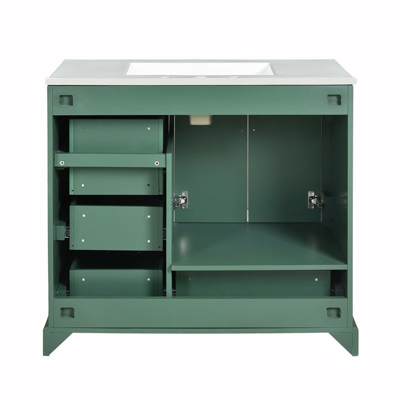 Meuble-lavabo traditionnel 36 "avec lavabo en céramique, Vert, Doré