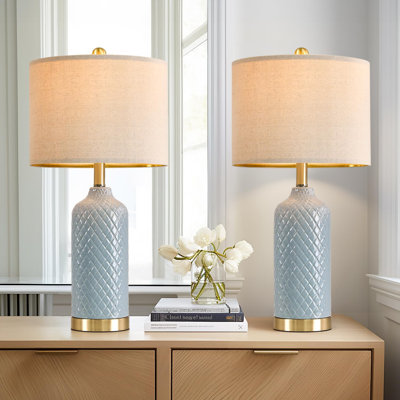 Ensemble de 2 lampes de table modernes en céramique avec abat-jour en lin, lampes de chevet Boho Farmhouse pour salon, chambre et tables de bout