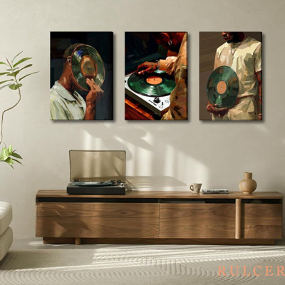 Black Men Canvas Wall Art African American Black Man DJ Painting Pictures Wall Decor Fashion Male Hip Hop Music Modern Poster Prints For Living Room Bedroom Dorm DJ Studio Apartment Home Decoration