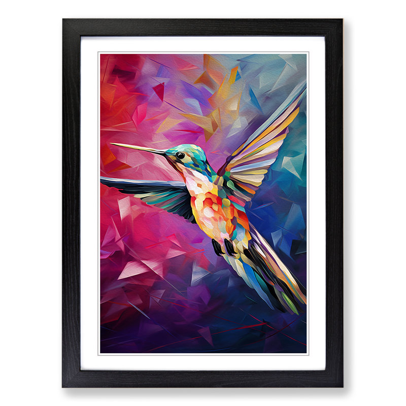 Hummingbird Cubism No.2 - Framed Print, Black Framed, 64cm H x 46cm W x 2cm D
