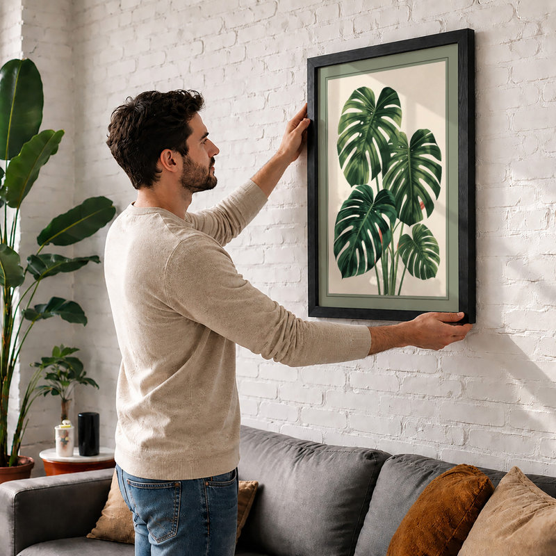 Monstera Study Botanical - Framed Print, A4 - 29.7 x 21.0 cm, Black