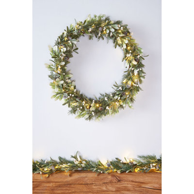 Faux Lighted Mistletoe 10.2cm Wreath