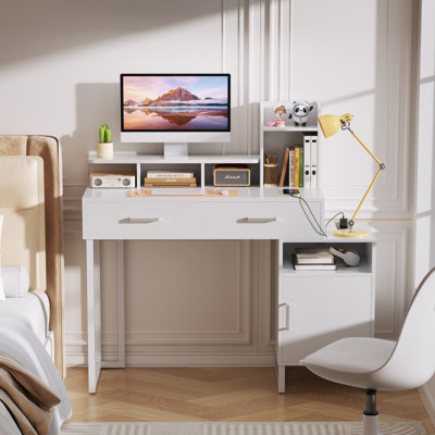 Small Vanity Desk With Charging Station by Wrought Studio