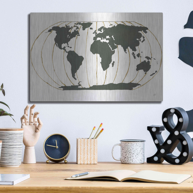 «World Map Gold Lines» par Chris Paschke, H 12 po x l 16 po