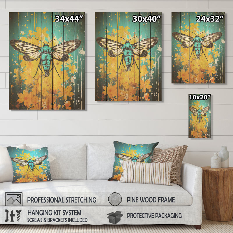 Vert et jaune, insecte, art papillon de nuit I - insectes et insectes sur bois, H 20 po x l 10 po