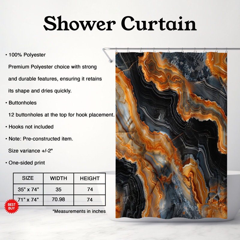 Rideau de douche standard 1 pièce, H 74 po x l 71 po