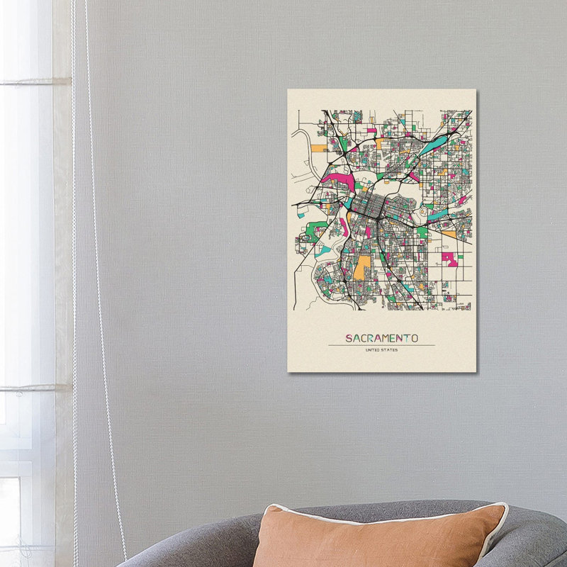 Sacramento, California Map 1 Piece Wrapped Canvas Wall Art, 66.04 cm H x 45.72 cm W x 3.175 cm D