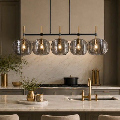 Quitman 5-Light 52.1 '' W Dimmable Grey Glass Kitchen Island Pendant