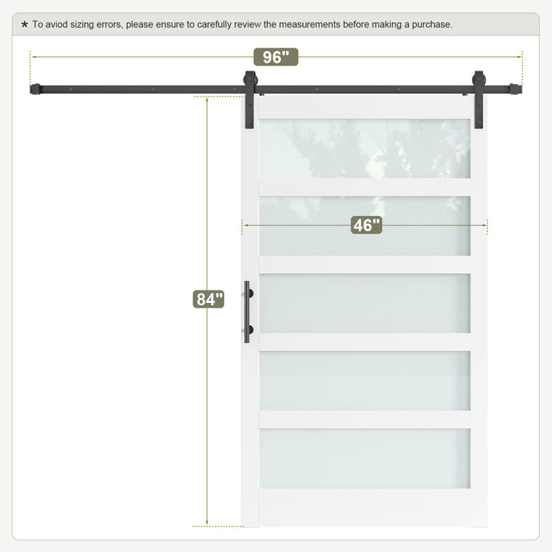 Porte de grange en bois manufacturé en verre avec trousse de quincaillerie d'installation, 1, 48 po x 96 po