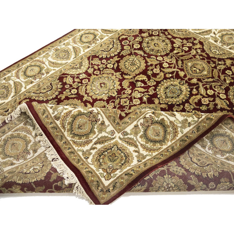 Tapis oriental rouge à motif floral fait à la main 8 x 10 Agra Jaipur, Rectangle 2 pi 11 po x 5 pi