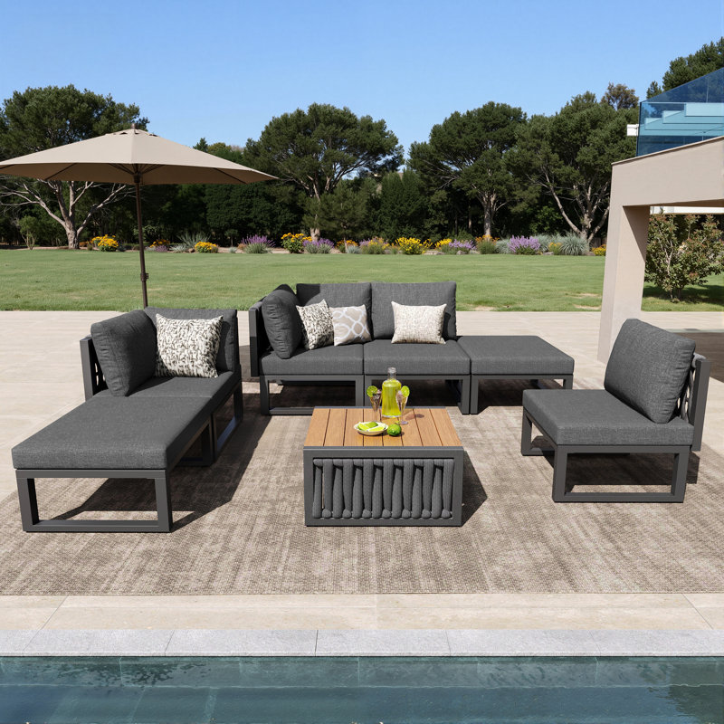 6 - Person Modular Sofa With Adjustable Backrest, Grey