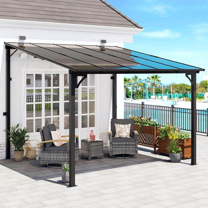 Gazebo, Wall Mounted Gazebo, Lean To Metal Awnings Gazebos, Gazebo Pergola With Sloped Roof, Outdoor Patio Gazebo Awning For Backyard, Deck