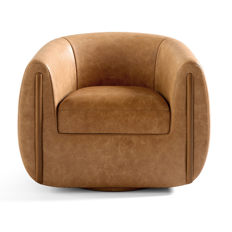 Botzow Upholstered Swivel Barrel Chair, Brown Polyester Blend