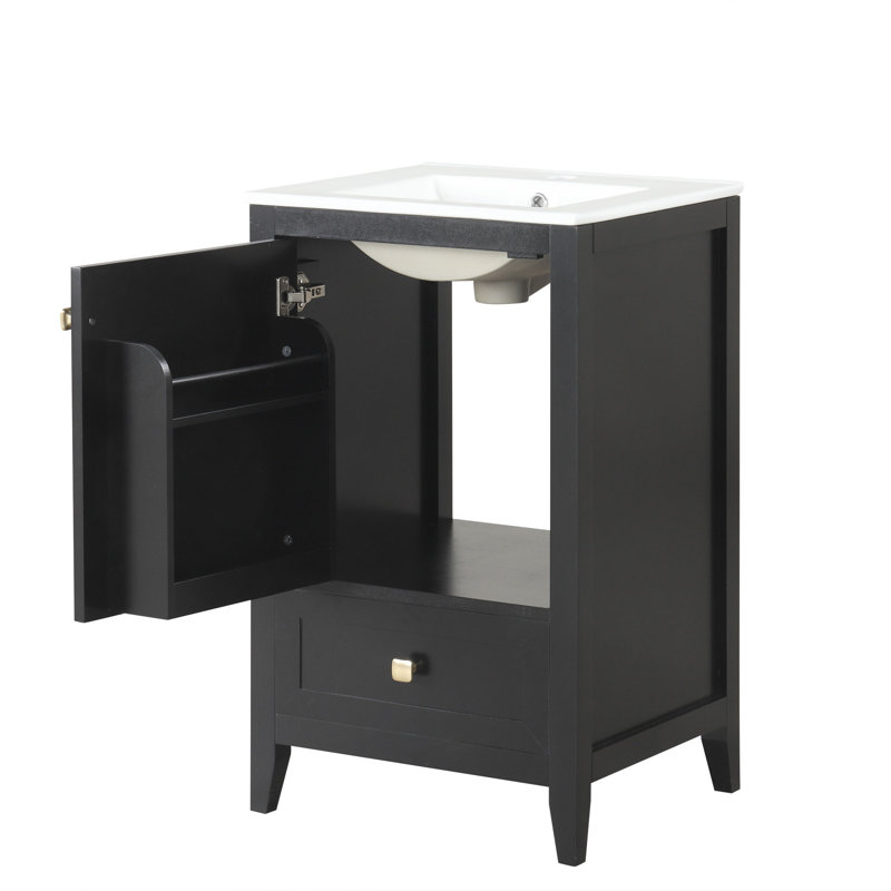 20'' Single Bathroom Vanity With Ceramic Top, Black
