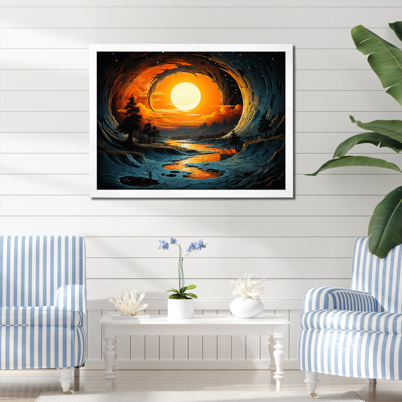 Coucher de soleil sur les vagues - plage, art mural, H 12 po x l 20 po x P 1 po, Cadre flottant doré