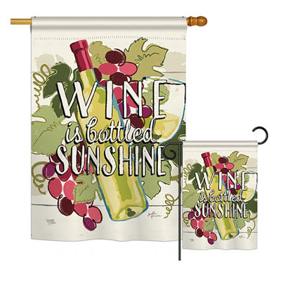 Ensemble de 2 drapeaux en polyester 2 côtés "wine is soleil" à l’heure et boissons