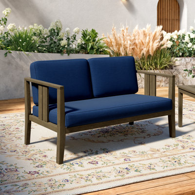Solid Wood Teak Outdoor Loveseat With Cushion And Arms by Ebern Designs