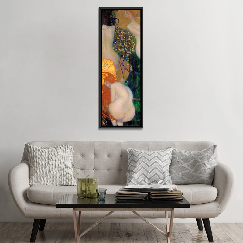 Reproduction d’art sur toile tendue « goldfish » par gustav klimt, Cadre noir, H 72 po x l 24 po x P 1,5 po