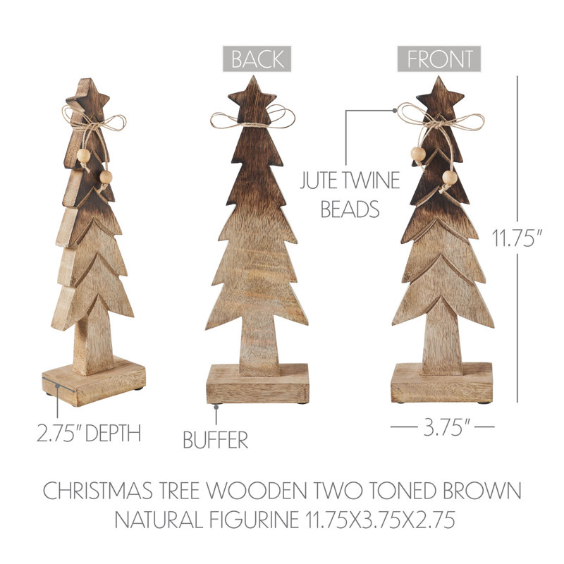 Figurine d'arbre de Noël en bois brun, H 11,75 po x l 3,75 po x P 2,75 po