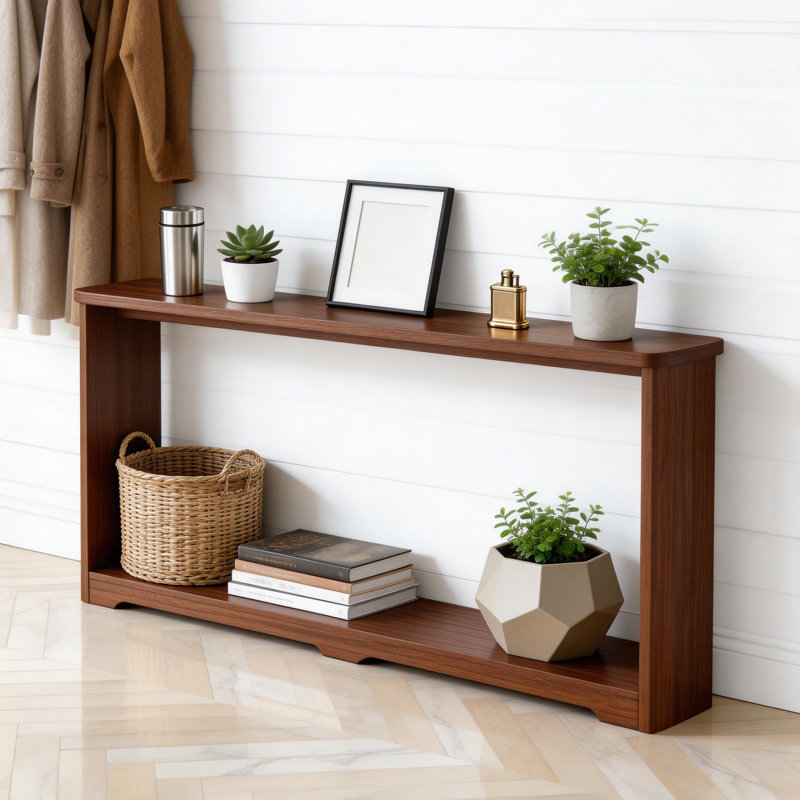 Elegant Fluted Column Entryway Table - 70" Slim Depth Walnut Wood Console For Home, Walnut