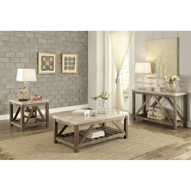 Industrial Sofa Table With Marble Top And Shelf