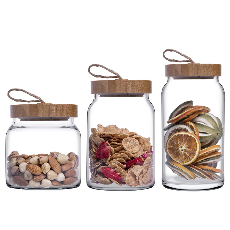 Glass Jar - Set of 3, 22cm H x 11cm W x 11cm D