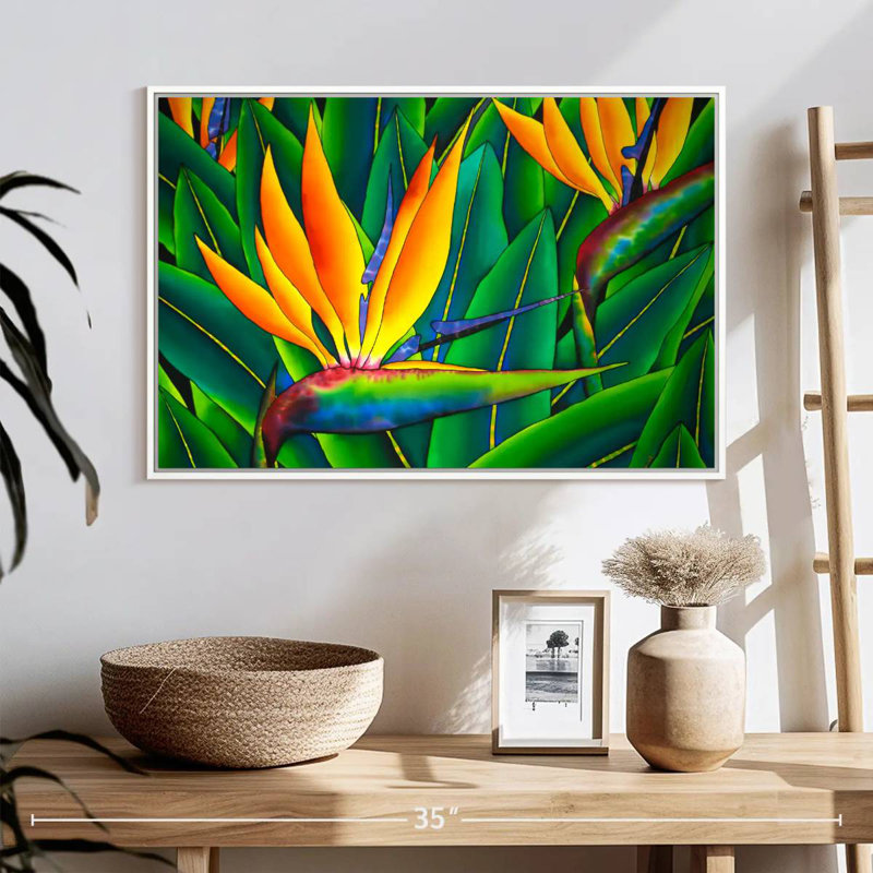Oiseau luxuriant du paradis, Cadre flottant blanc, 25 po x 17 po