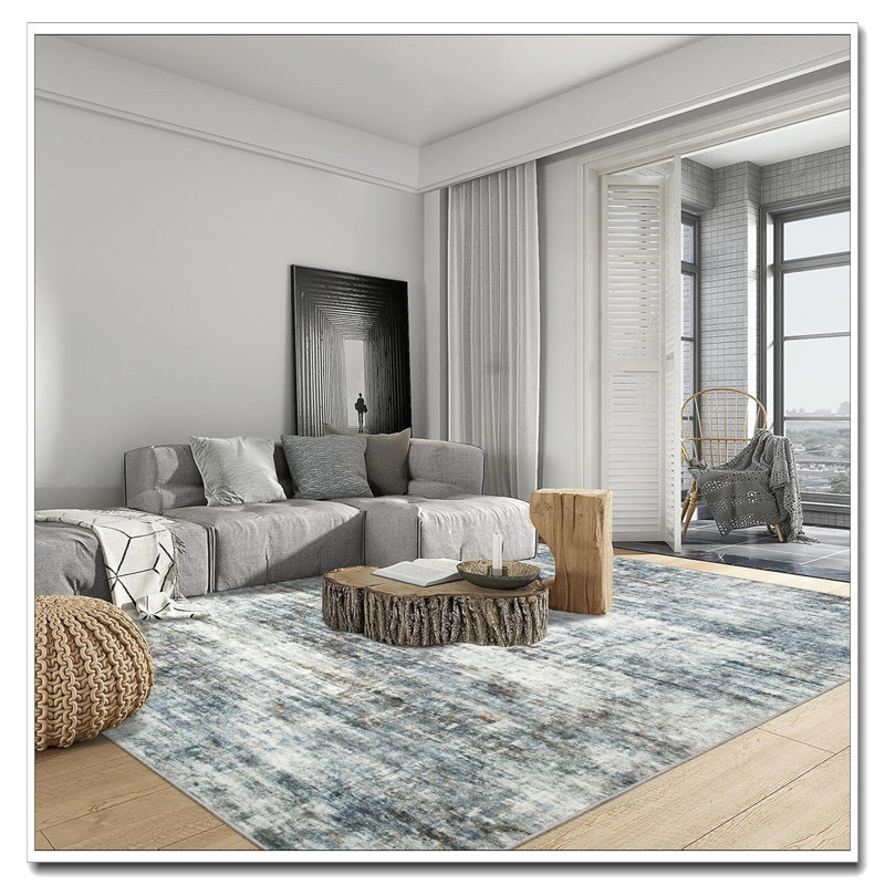 10X14 Washable Modern Abstract Area Rug, Soft Anti-Skid Thin Non-Shedding Indoor Carpet, Floor Rug For Living Room Bedroom Dining Room Farmhouse Nursery Home Office, Blue Multi