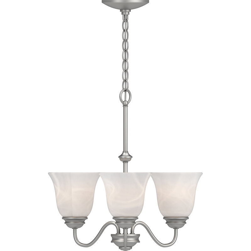 Kim V2263-62 Hammond 3-Light Indoor Nickel Mini Hanging Chandelier with Alabaster Glass Bell Shades, Nickel