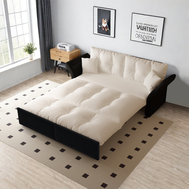 2 Seater Velvet Sofa Bed, Beige