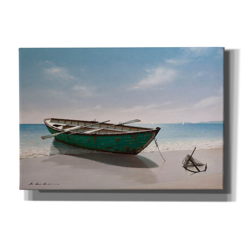 «Green Boat» par Zhen-Huan Lu, art mural sur toile, H 18 po x l 26 po x P 0,75 po