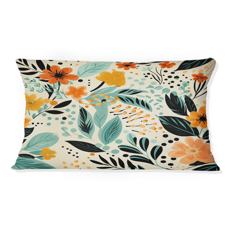 Floral Fusion In Black & Yellow II - Coussin décoratif à imprimé floral