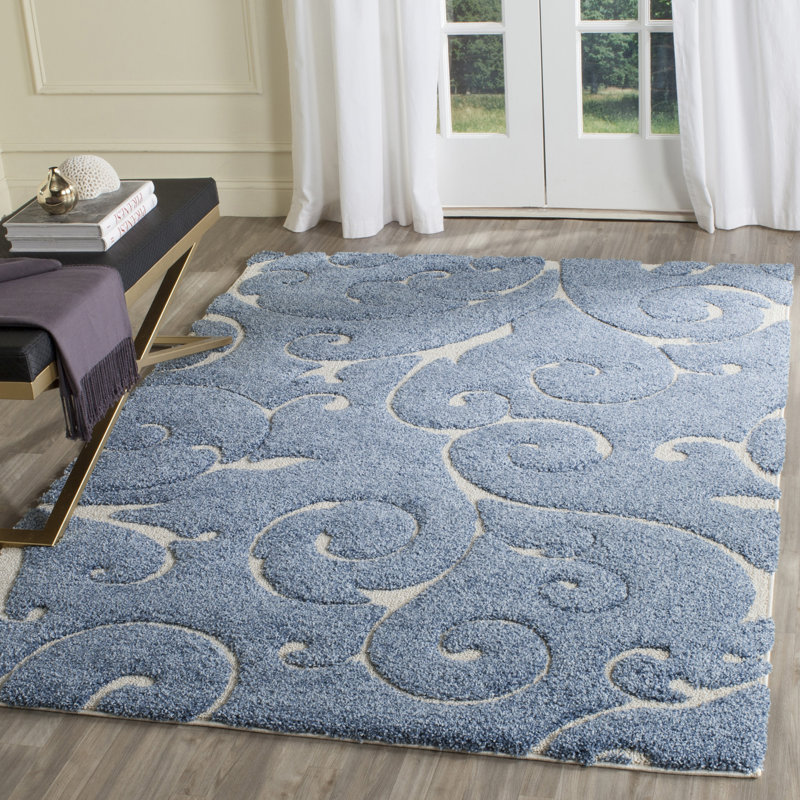 Amza Area Rug, Rectangle 11' x 15', Light Blue/Cream