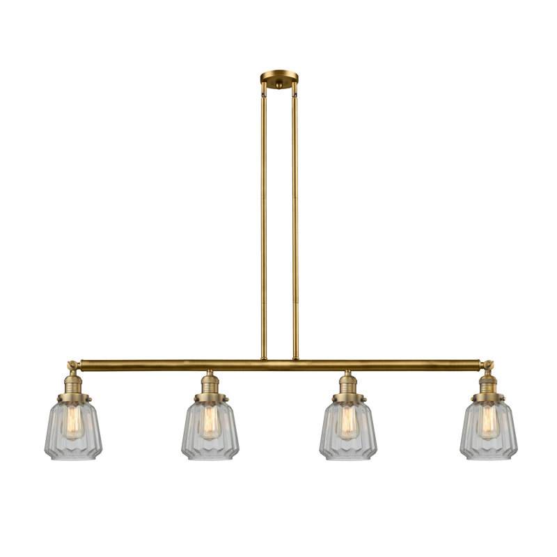 Luminaire suspendu pour îlot de cuisine 4 lumières Lemmons, Nickel satiné brossé, Transparent