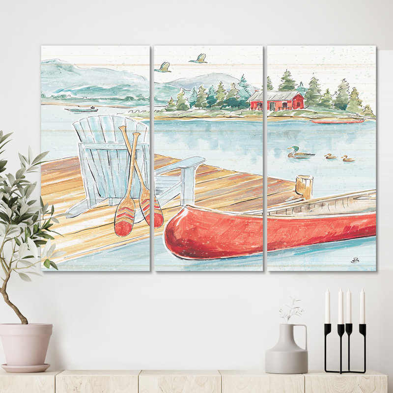 «Lake House Canoes III», reproduction d'art sur toile tendue, H 32 po x l 48 po x P 1 po