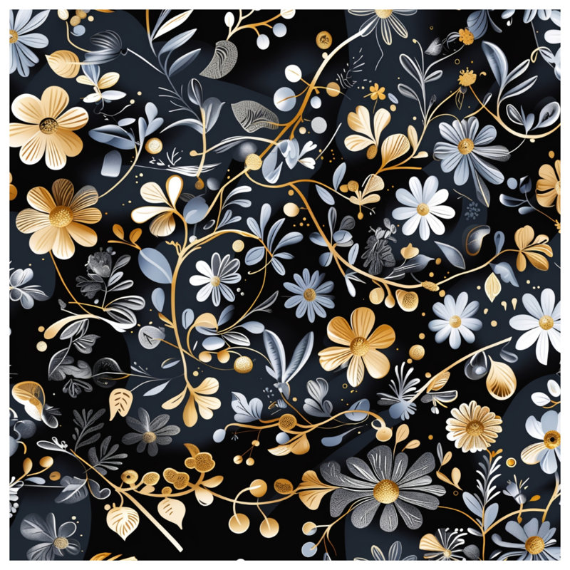 Gold Silver Floral Pattern Blankets, 60in W x 80in H
