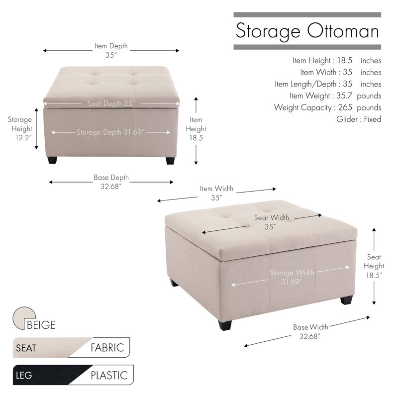 Agilbert Fabric Upholstered Storage Ottoman, Beige