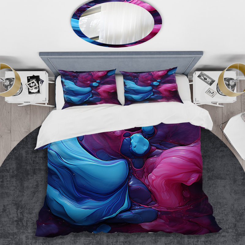 Ensemble de housse de couette bleu et mauve sans soudure Marble River IV - Abstract Modern Shapes