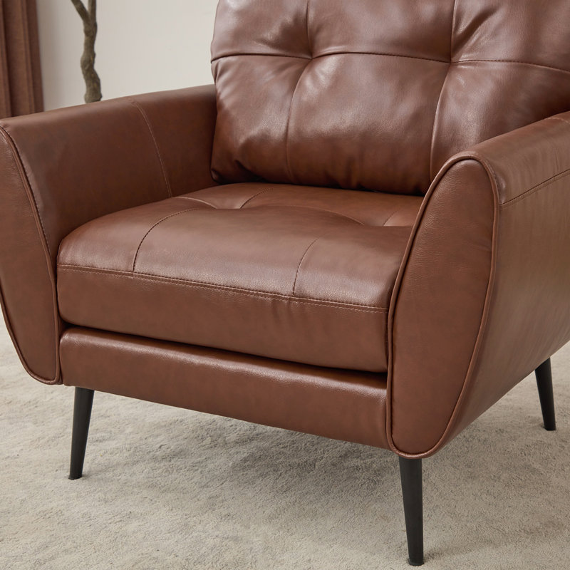 Corvo 33.4' Wide Tufted Armchair, Similicuir brun