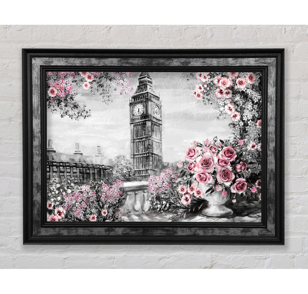 Big Ben Pink Roses - Einzelner Bilderrahmen Kunstdrucke