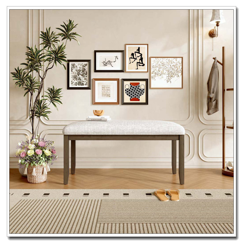 Banc rembourré pour chambre à coucher, Beige et brun