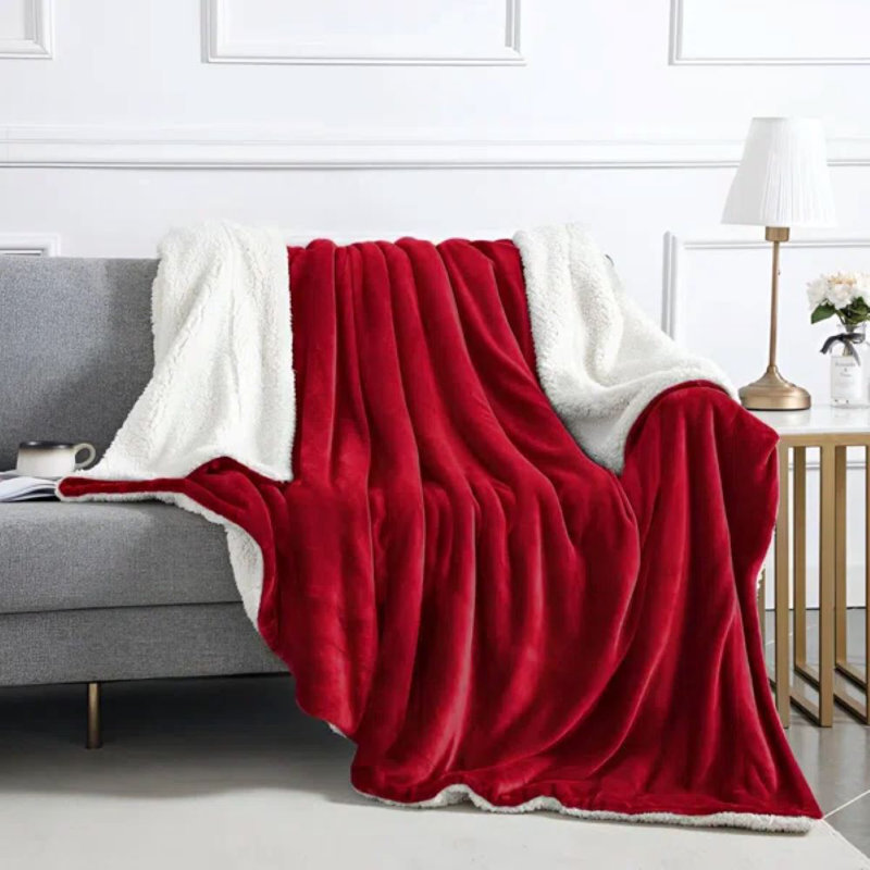 Kaylie Soft Sherpa Fleece Fur Thick Dual Sided Reversible Blanket Throw, Burgundy, 150cm x 200cm