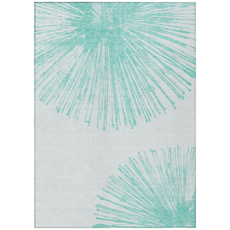 Tapis intérieur lavable abstrait aigue-marine et ivoire 3 pi x 5 pi