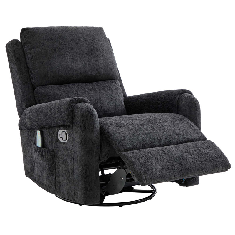 Manual Recliner With Massage, Swivel, Rocker, And Side Storage For Living Room, Bedroom, And Nursery Comfort, Black