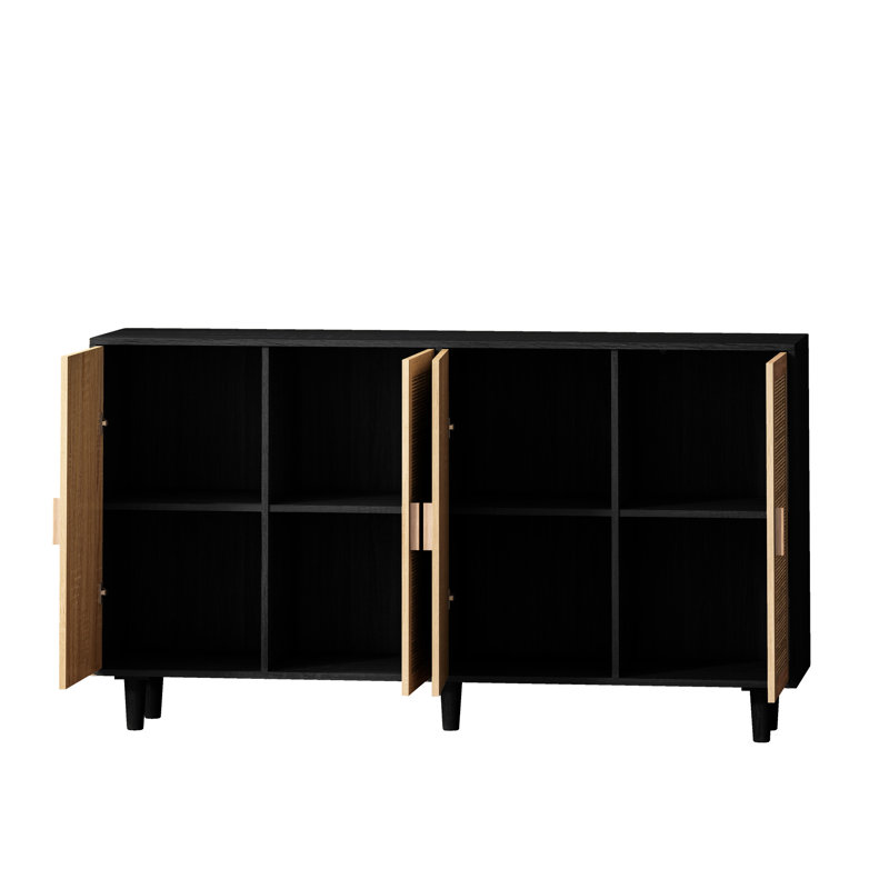 Black Decorative Chest - Stylish For Different Spaces, Strong Construction, Abundant Storage, Adjustable Shelf, Simple Assembly And Maintenance Processes 4-Door Cabinet In Ideal Bedroom, Living Room,