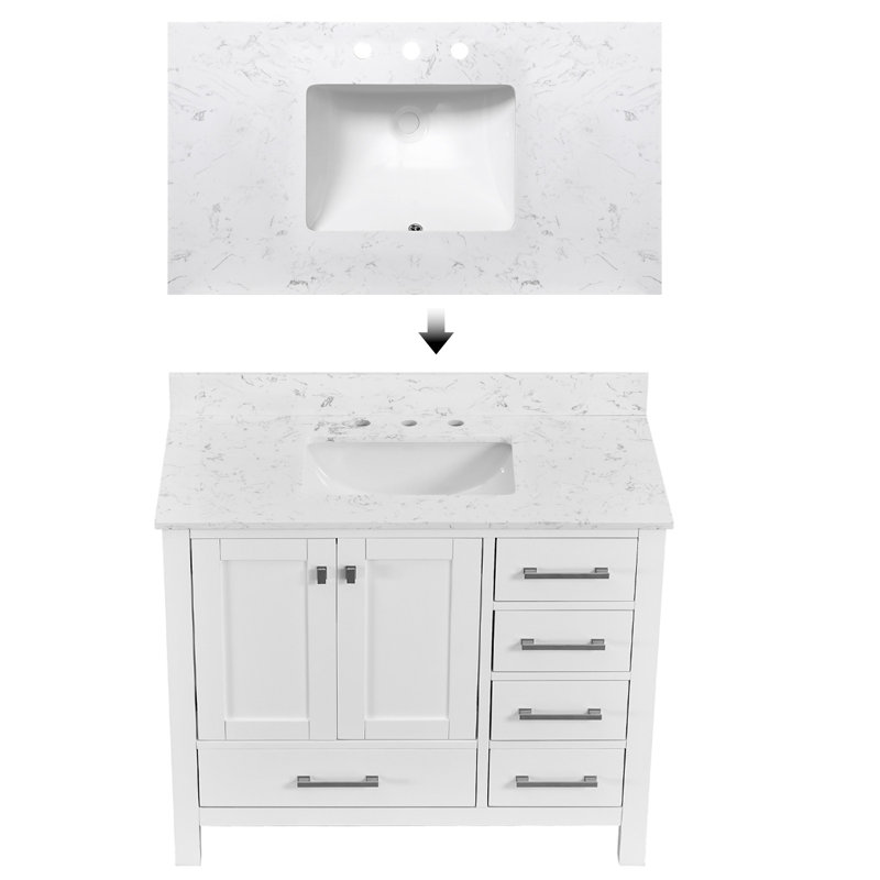 Meuble-lavabo en bois massif 42 po avec lavabo blanc et armoire de rangement