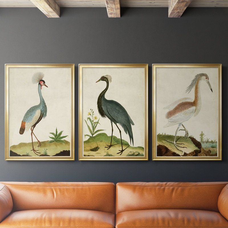 Heron Portrait I - Toile tendue avec châssis sur mesure - 3 pièces, H 19 po x l 27 po, Doré