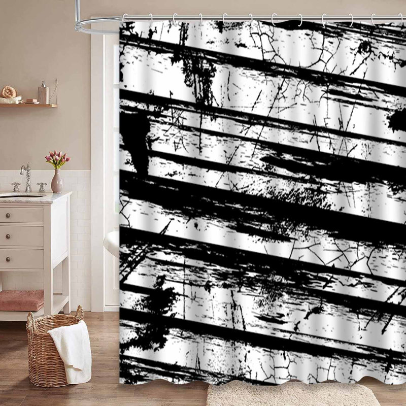 Rideau de douche sans couture à motif grunge noir et blanc avec 12 crochets, L 72 po x l 78 po