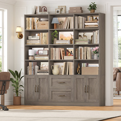 71.3”H × 58.7”W Triple-Wide 6-Tier Bookcase with 4-Tier Open Shelves, 2 Cabinets & 2 Drawers | Tall Storage Cabinet for Home & Office Organization